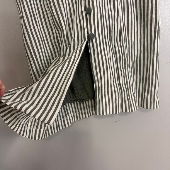 Miss Dorby Vintage Green White Striped Button Front Layered Dress Sz 12 - Picture 9 of 11